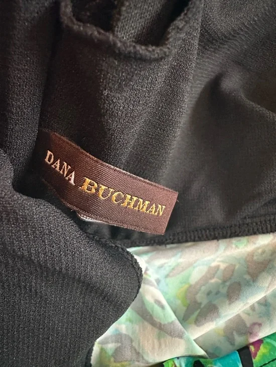 EUC Dana Buchman Black Swim Top with Green and Turquoise Leopard Accents Sz 14 - Picture 6 of 10